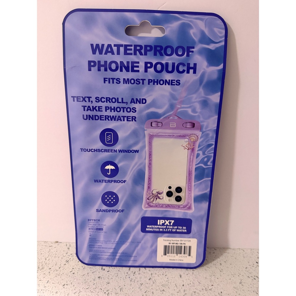 Bytech Waterproof Phone Pouch IPX7 Purple Glitter Sea Life Universal Case - Picture 2 of 2